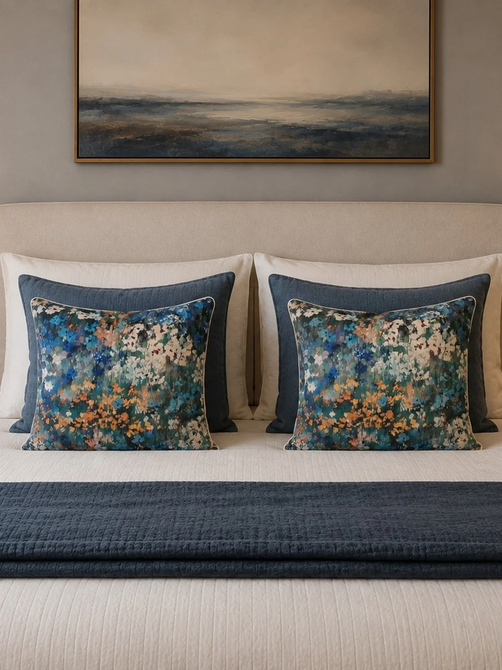 Decorative Blue Multi Floral Throw Pillow Pair - #2